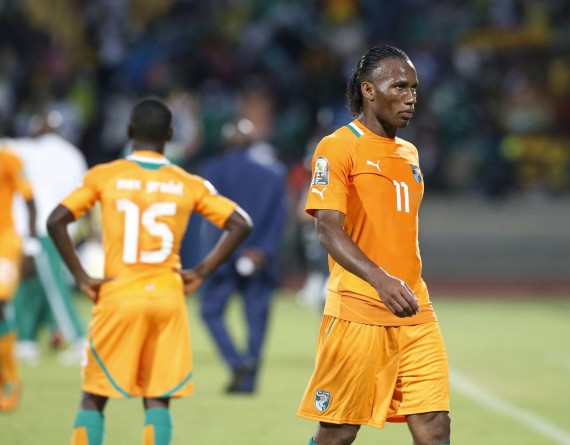 Ivory Coast's Drogba leaves the pitch after losing their African Nations Cup (AFCON 2013) quarter final soccer match against Nigeria in Rustenburg