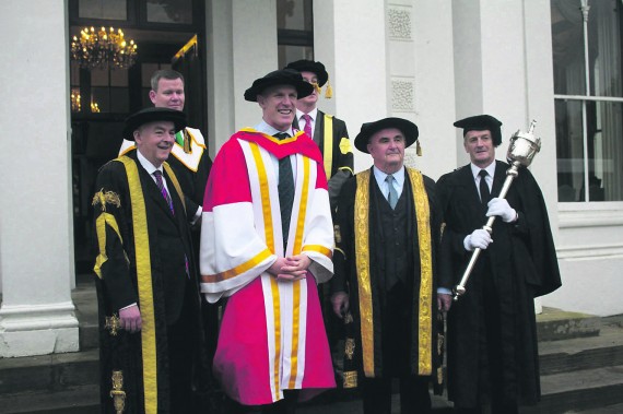 Paul O’Connell with UL President, Professor Don Barry at Plassey House. Photo: Marisa Kennedy.