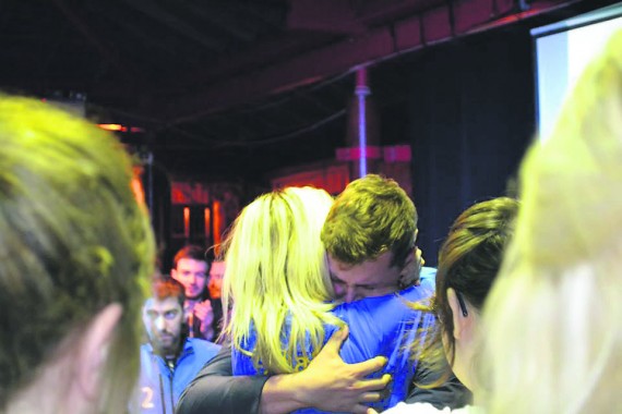 Incumbent DP Welfare Officer Caolan O’Donnell commiserates with fellow Welfare hopeful, Lydia Doody following the ULSU Sabbatical election results. Photo: Eilís Walsh