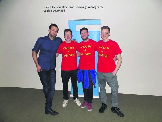 Caolan O’Donnell with his campaign team and mental health campaigner, Niall Breslin