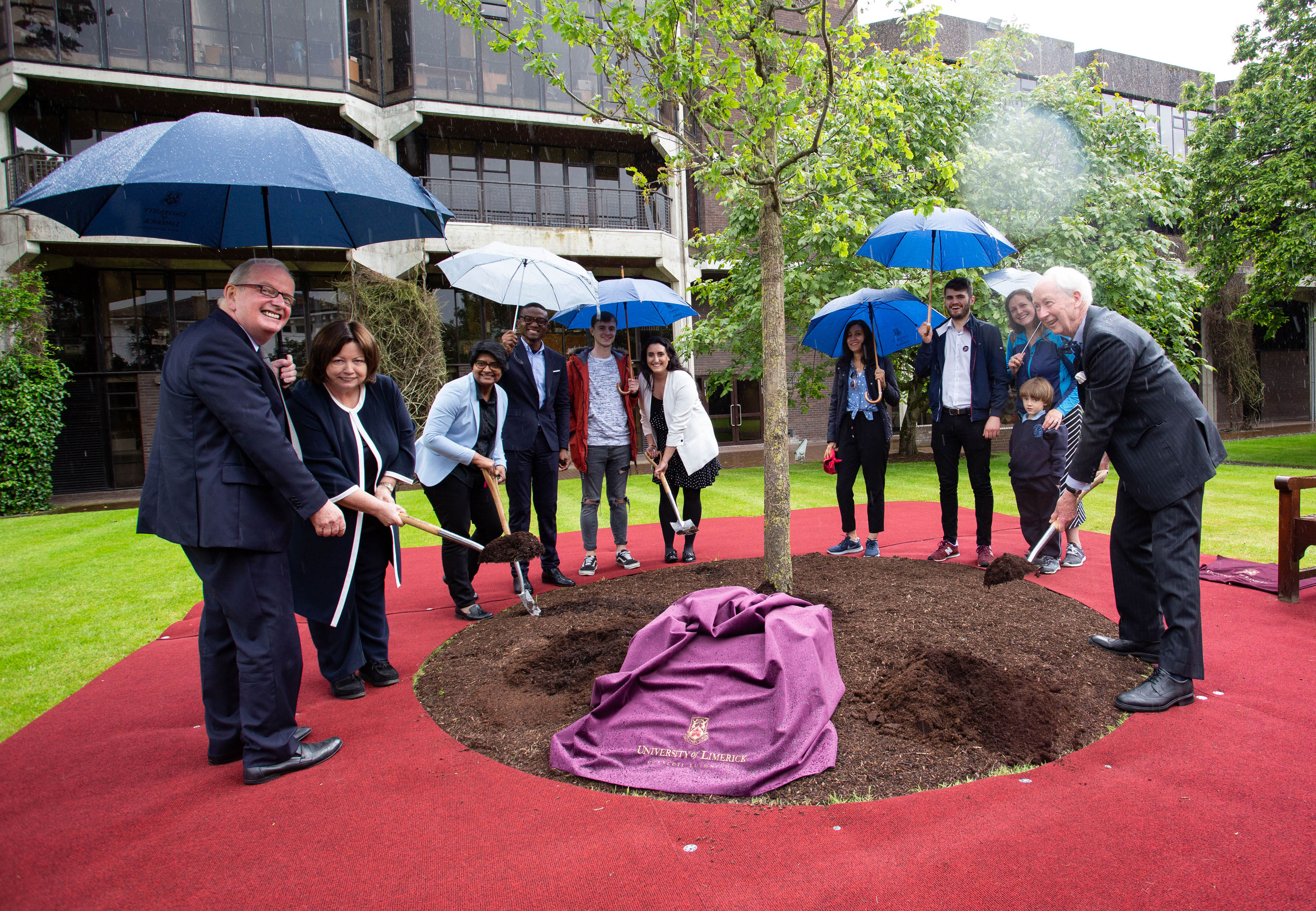 A commemorative tree planting ceremony took place in June to mark the 30th anniversary of the enactment of the University of Limerick Act 1989. Leading the planting ceremony were, Dr. Des Fitzgerald, President UL, Mary Harney, Chancellor Ul and Dr. Ed Walsh, UL Founding President. Picture: Alan Place